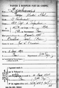 Fiche de Mort pour la France, archives SGA Mémoire des hommes.